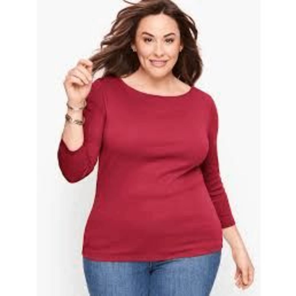 Talbots Bateau Neck Cotton Tee Berry Pink 3/4 Sleeve Women’s 1X NWT